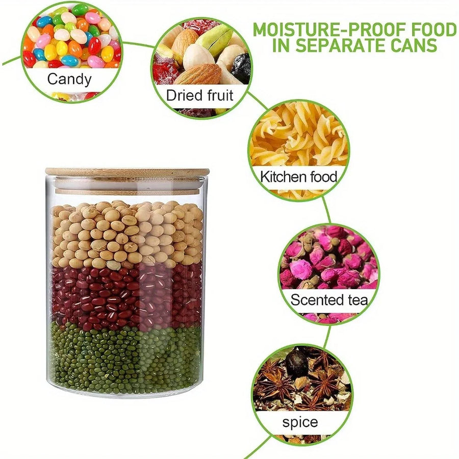 Glass jar with wooden lid containing layered food items, surrounded by icons of different types of food.