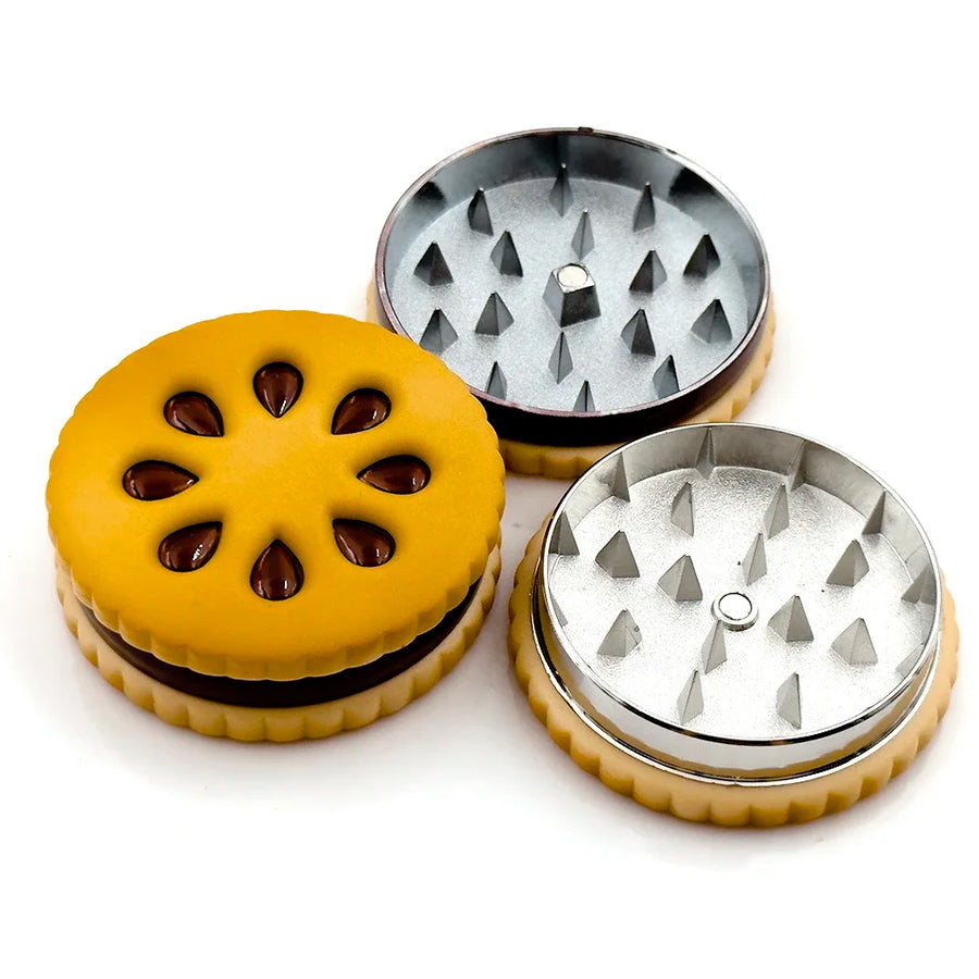 The Biscuit metal herb grinder shown from above