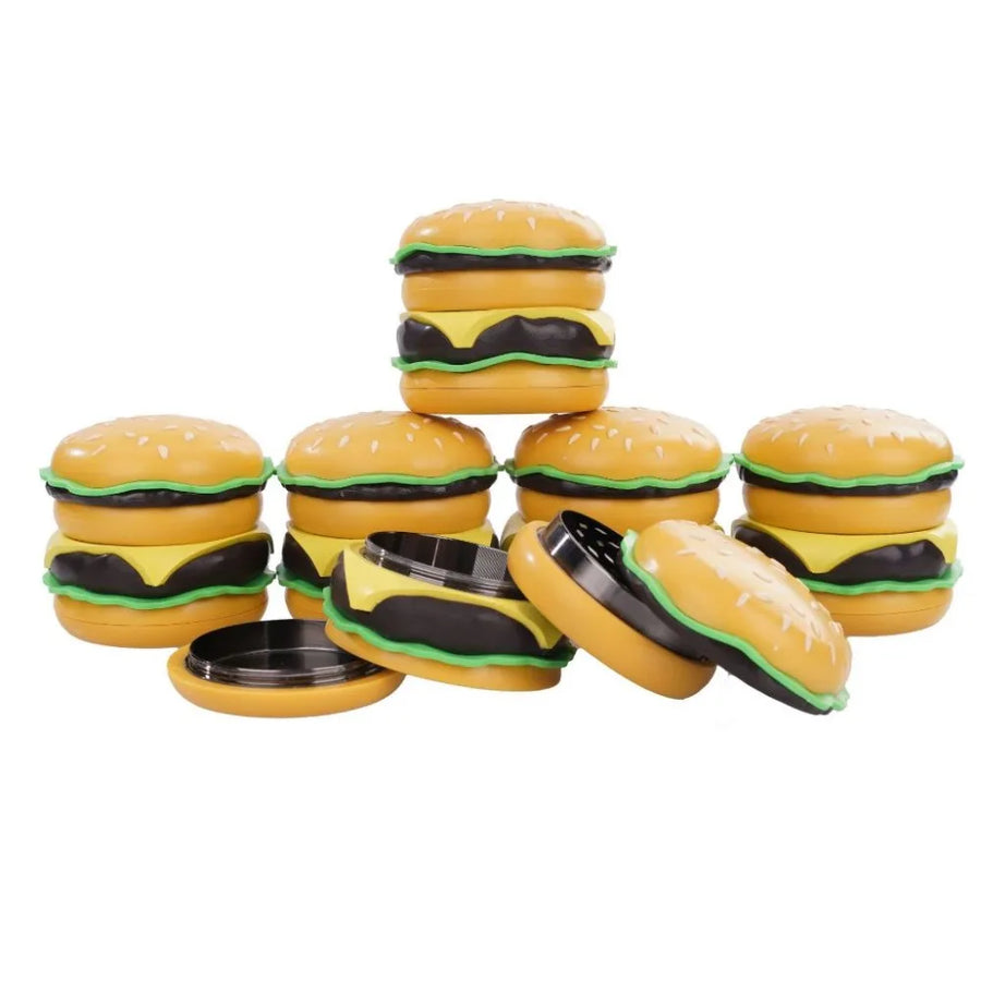 Hamburger-shaped containers stacked on a white background