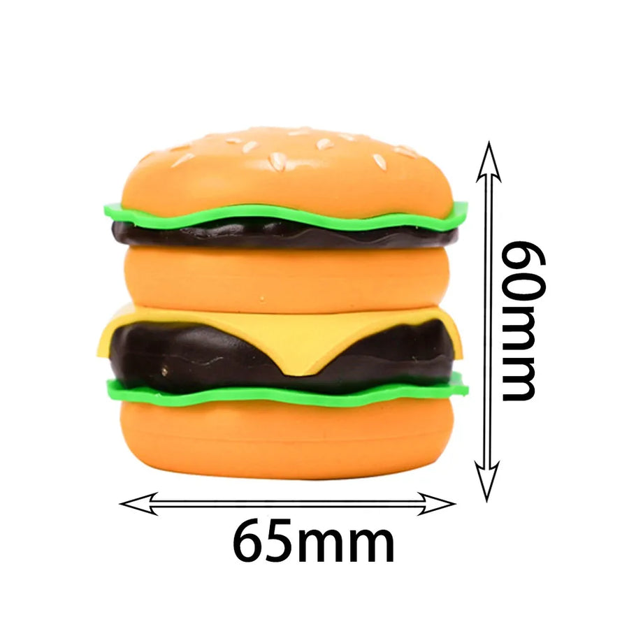 Hamburger-shaped object with dimensions indicated on a white background